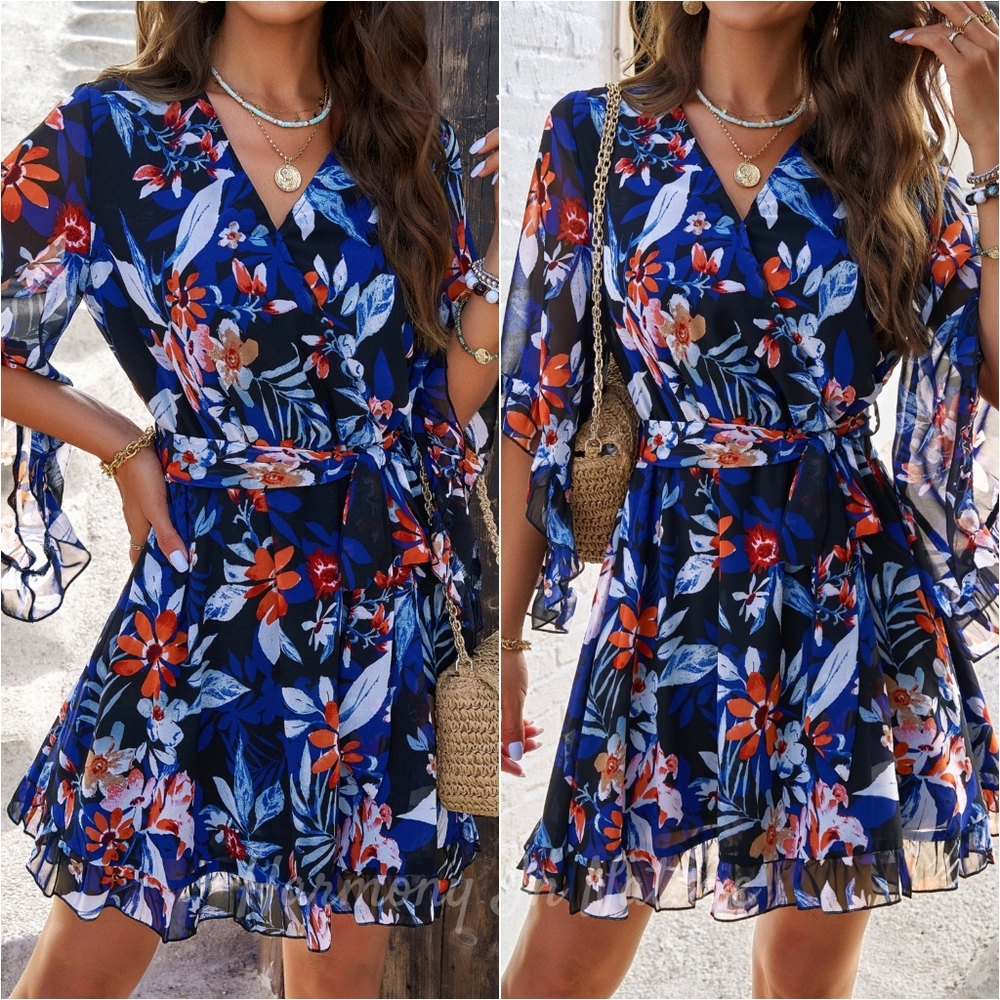 Bloom & Flounce Half Sleeve Mini Dress - Black